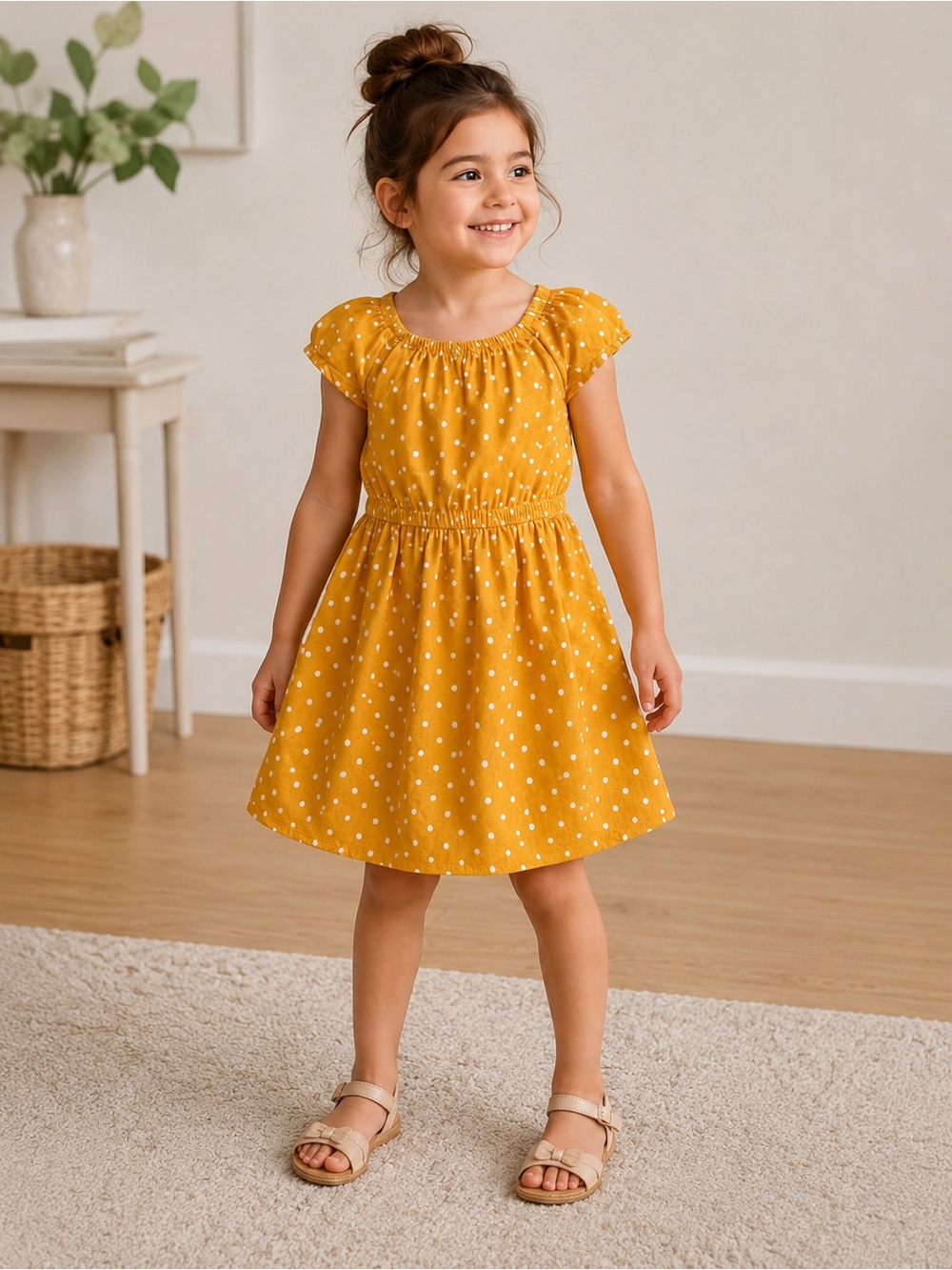 OshKosh B’gosh Mustard Yellow Polka Dot Dress – Girls Size 8